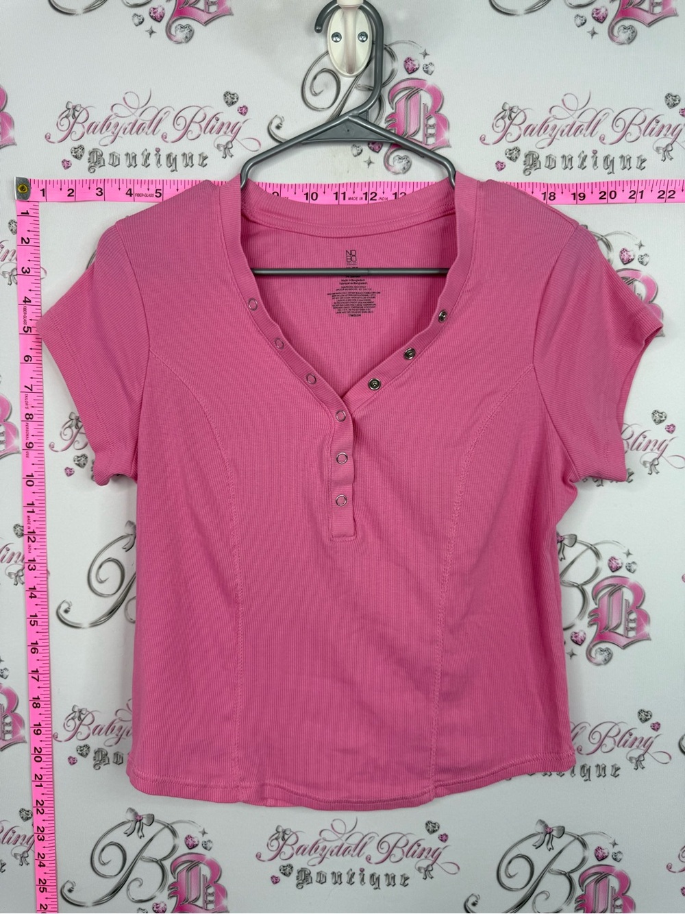 No Boundaries shirt tee Pink Short Sleeve Henley Tee
